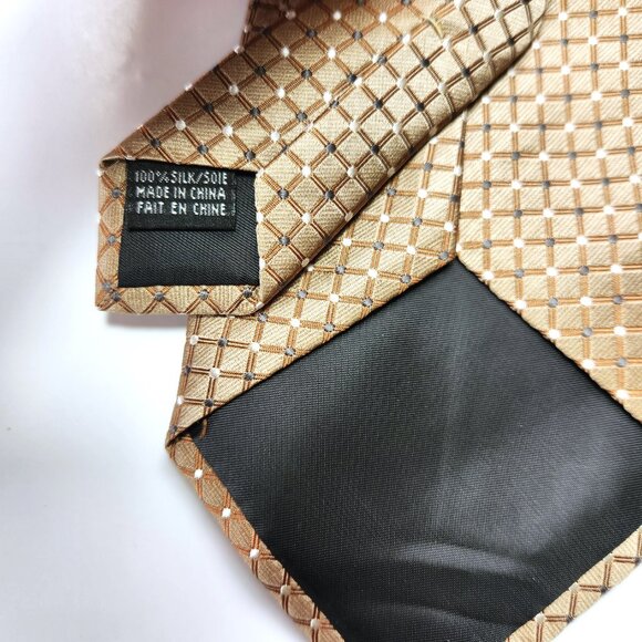 Balmain Necktie Men's Silk Tie 100% Silk Foulard Tie New Brown Grey & White Dots - Picture 8 of 8